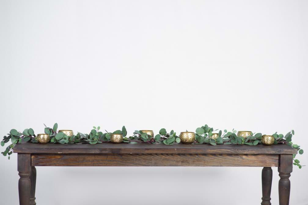 Silver Dollar Eucalyptus Table Garland with Wood Flowers and