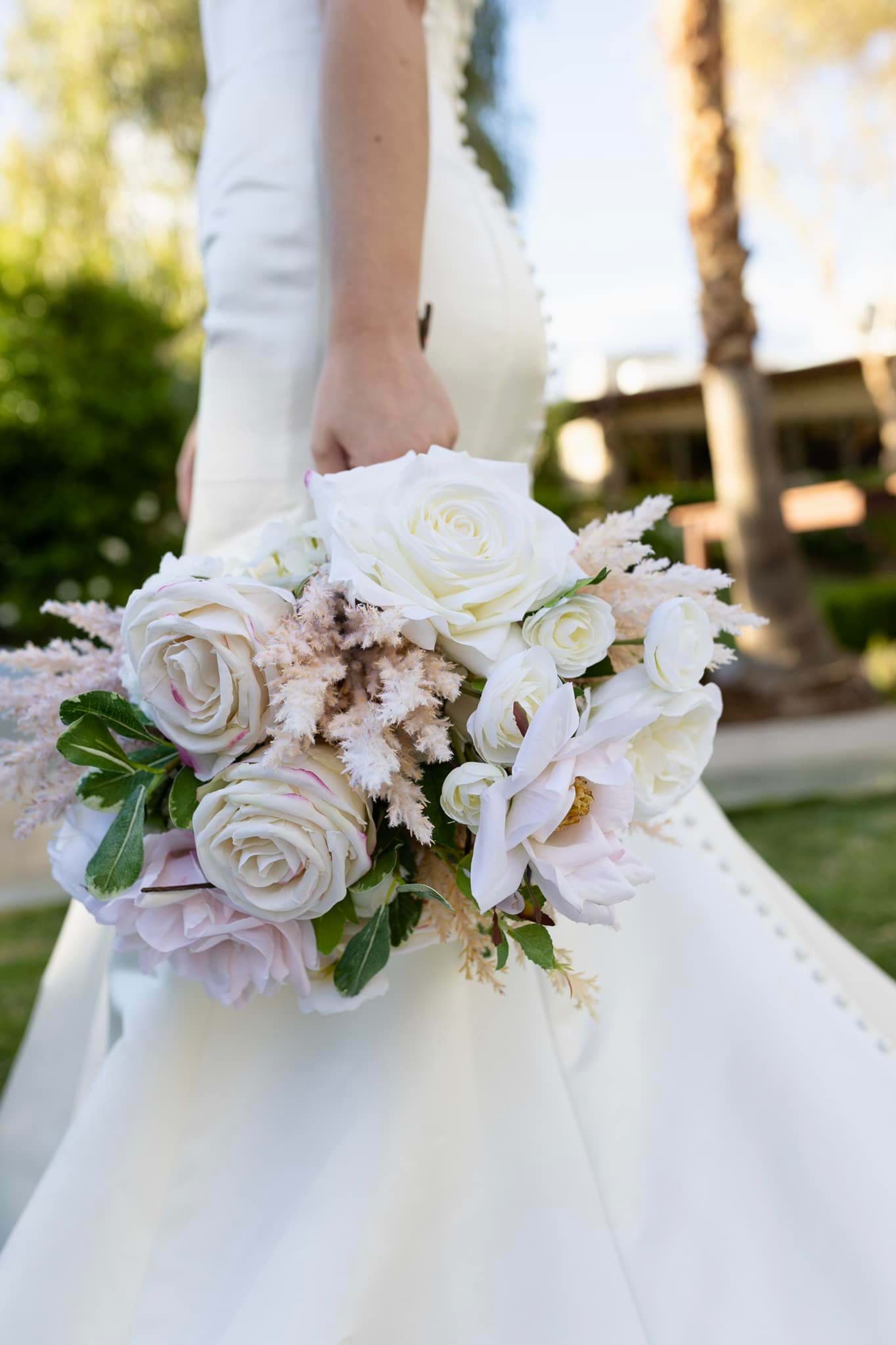 White and Pink Rose Hand Tied Bridal Bouquet Something Borrowed BloomsPremium Silk Flowers Wedding Flowers by Something Borrowed Blooms