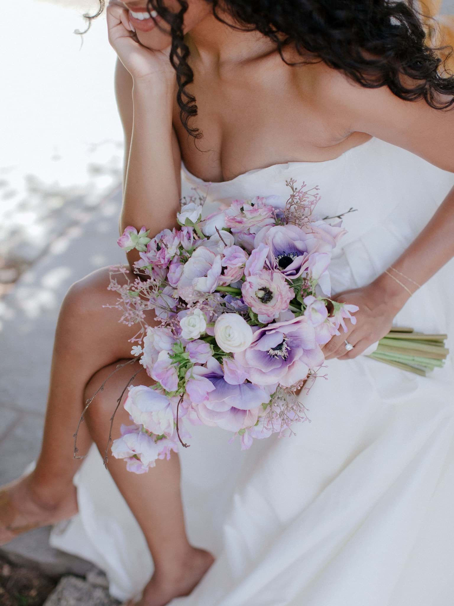Purple and best sale ivory wedding flowers